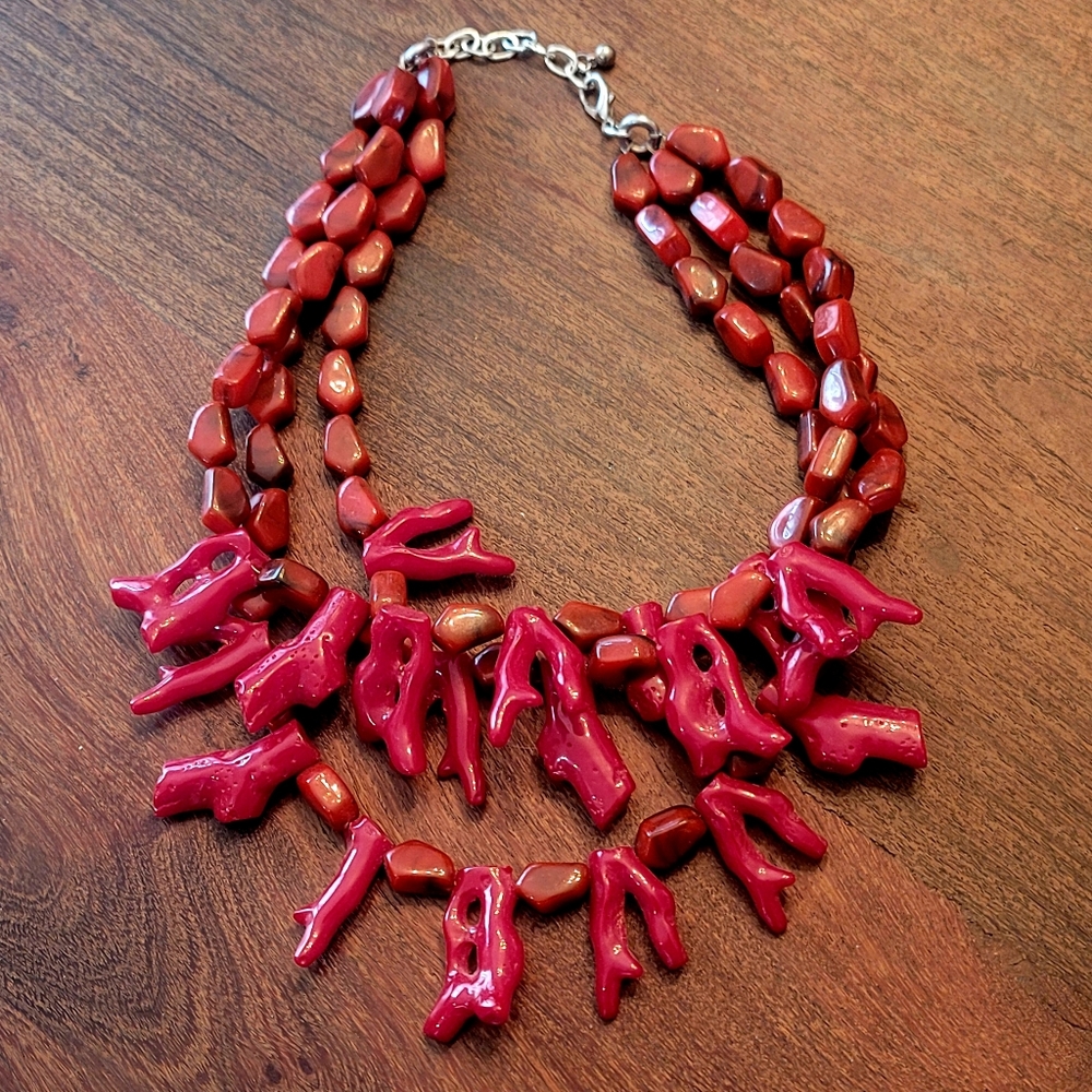 Fabulous Faux Coral 3-Strand Necklace